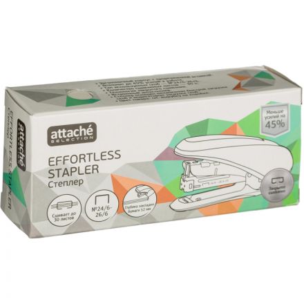 Степлер Attache Selection MSW2430(№24/6-26/6) до 30 лист., металл, белый Степлер Attache Selection MSW2430(№24/6-26/6) до 30 лист., металл, белый