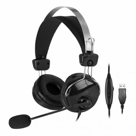Наушники с микрофоном (гарнитура) A4TECH HU-7P, проводные, 2 м, USB, черные, 1379906 Наушники с микрофоном (гарнитура) A4TECH HU-7P, проводные, 2 м, USB, черные, 1379906
