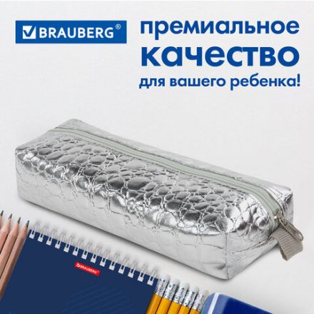 Пенал-косметичка BRAUBERG, "крокодиловая кожа", 20х6х4 см, "Ultra silver", 270851 Пенал-косметичка BRAUBERG, "крокодиловая кожа", 20х6х4 см, "Ultra silver", 270851