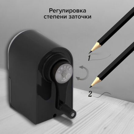 Точилка механическая BRAUBERG "STYLE", для ч/гр и цветных карандашей (в том числе утолщенных), крепление к столу, корпус черный, 228482