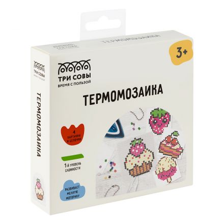 Термомозаика ТРИ СОВЫ "Сладости", набор инструментов и аксессуаров, трафареты, картонная коробка Термомозаика ТРИ СОВЫ "Сладости", набор инструментов и аксессуаров, трафареты, картонная коробка