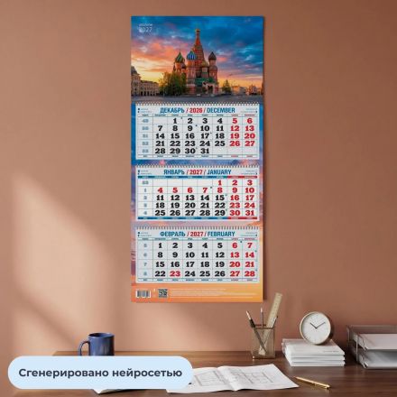 Календарь настенный 3-х блочный 2027 Attache Храм Василия Блаженн. 310х680