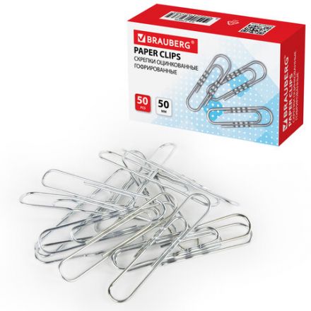 Скрепки большие 50 мм, BRAUBERG, оцинкованные, гофрированные, 50 шт., в картонной коробке, 270446 Скрепки большие 50 мм, BRAUBERG, оцинкованные, гофрированные, 50 шт., в картонной коробке, 270446