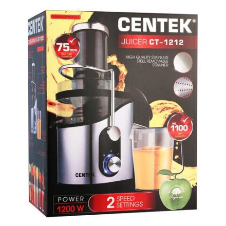 Соковыжималка CENTEK CT-1212, 1200 Вт, стакан 1,1 л, емкость для жмыха 1,7 л, металл, сталь/черный Соковыжималка CENTEK CT-1212, 1200 Вт, стакан 1,1 л, емкость для жмыха 1,7 л, металл, сталь/черный