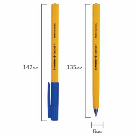 Ручка шариковая SCHNEIDER (Германия) "Tops 505 F", СИНЯЯ, корпус желтый, узел 0,8 мм, линия письма 0,4 мм, 150503 Ручка шариковая SCHNEIDER (Германия) "Tops 505 F", СИНЯЯ, корпус желтый, узел 0,8 мм, линия письма 0,4 мм, 150503