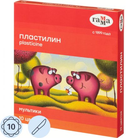 Пластилин классический Гамма Мультики 10 цветов 200 г со стеком