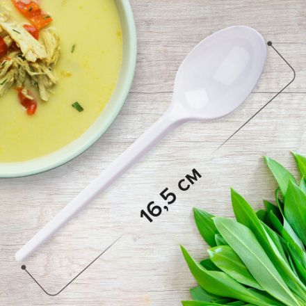 Ложка столовая одноразовая пластиковая 165 мм, белая, КОМПЛЕКТ 100 шт., БЮДЖЕТ, LAIMA, 600947 Ложка столовая одноразовая пластиковая 165 мм, белая, КОМПЛЕКТ 100 шт., БЮДЖЕТ, LAIMA, 600947