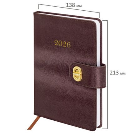 Ежедневник датированный 2026 А5 138х213 мм, BRAUBERG "Elegant", под кожу, застежка, бордовый, 117367