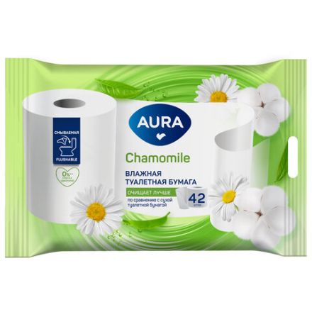 Бумага туалетная влажная смываемая 42 шт., AURA, 13216