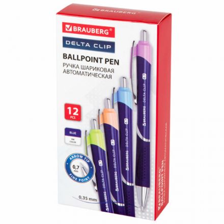 Ручка шариковая автоматическая с грипом BRAUBERG DELTA CLIP, СИНЯЯ, ассорти, узел 0,7 мм, линия письма 0,35 мм,144201 Ручка шариковая автоматическая с грипом BRAUBERG DELTA CLIP, СИНЯЯ, ассорти, узел 0,7 мм, линия письма 0,35 мм,144201