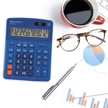 Калькулятор настольный BRAUBERG EXTRA-12-BU (206x155 мм), 12 разрядов, двойное питание, СИНИЙ, 250482 Калькулятор настольный BRAUBERG EXTRA-12-BU (206x155 мм), 12 разрядов, двойное питание, СИНИЙ, 250482