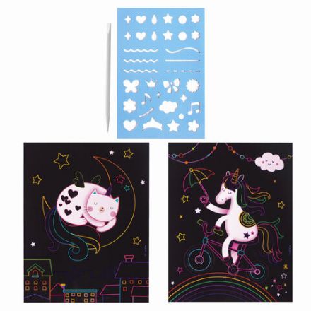 Гравюра магическая "Единорог и котенок", А5, 2 основы в комплекте, с трафаретом, ЮНЛАНДИЯ, 662688 Гравюра магическая "Единорог и котенок", А5, 2 основы в комплекте, с трафаретом, ЮНЛАНДИЯ, 662688