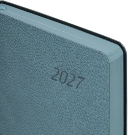 Ежедневник датированный 2027, А5, 138x213 мм, BRAUBERG "Stylish", под кожу, гибкий, серо-голубой, 117975