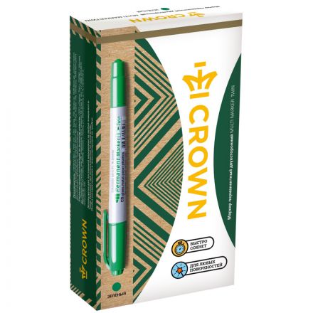 Маркер перманентный двухсторонний Crown "Multi Marker Twin" зеленый, пулевидный, 2мм/1мм Маркер перманентный двухсторонний Crown "Multi Marker Twin" зеленый, пулевидный, 2мм/1мм