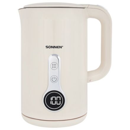 Чайник с терморегулятором и дисплеем, ДВОЙНЫЕ СТЕНКИ, SONNEN KT-8721, 1,7 л, 2200 Вт, бежевый, 454688 Чайник с терморегулятором и дисплеем, ДВОЙНЫЕ СТЕНКИ, SONNEN KT-8721, 1,7 л, 2200 Вт, бежевый, 454688
