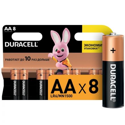 Батарейки Duracell Basic пальчиковые АА LR6 (8 штук в упаковке)