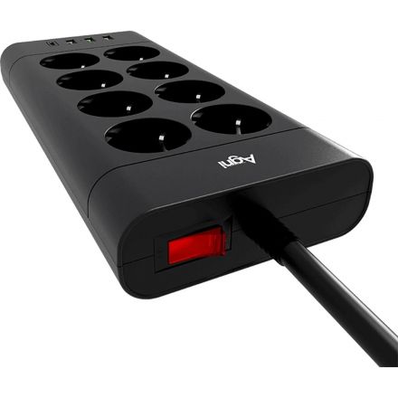 Сетевой фильтр AGNI 8р/5м,3USB,1TYPE-C 20W,черный(TP-FA4U8E-C-5m-black)