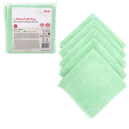 Салфетки VILEDA PROFESSIONAL "МикроТафф Плюс" КОМПЛЕКТ 5 шт., микрофибра, зеленый, 38х38 см, 174203