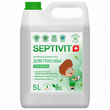 Средство для мытья посуды гипоаллергенное 5 л, SEPTIVIT "Без запаха", биоразлагаемый Средство для мытья посуды гипоаллергенное 5 л, SEPTIVIT "Без запаха", биоразлагаемый
