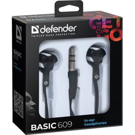 Наушники DEFENDER Basic 609, проводные, 1,1 м, стерео, вкладыши, черные, 63609 Наушники DEFENDER Basic 609, проводные, 1,1 м, стерео, вкладыши, черные, 63609