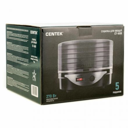 Сушилка для овощей CENTEK CT-1658, объём 4 л, 270 Вт, 5 поддонов, механическое управление, черная Сушилка для овощей CENTEK CT-1658, объём 4 л, 270 Вт, 5 поддонов, механическое управление, черная