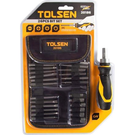 Набор бит 1/4, PH, PZ, Hex, Torx, Slotted, 26 предметов TOLSEN TT20186 Набор бит 1/4, PH, PZ, Hex, Torx, Slotted, 26 предметов TOLSEN TT20186