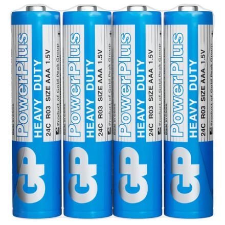 Батарейки КОМПЛЕКТ 4 шт., GP PowerPlus AAA (R03, 24G), солевые, мизинчиковые, в пленке, 24CEBRA-2S4 Батарейки КОМПЛЕКТ 4 шт., GP PowerPlus AAA (R03, 24G), солевые, мизинчиковые, в пленке, 24CEBRA-2S4