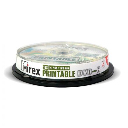 Носители информации DVD-R Printable, 16x, Mirex, Cake/10, UL130028A1L Носители информации DVD-R Printable, 16x, Mirex, Cake/10, UL130028A1L