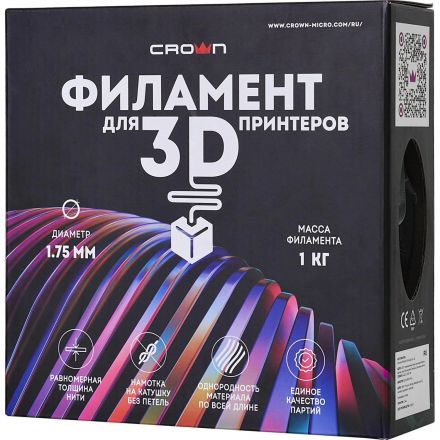 Пластик филамент Crown Micro CM-FILABS020B ABS 1.75 1кг чёрный