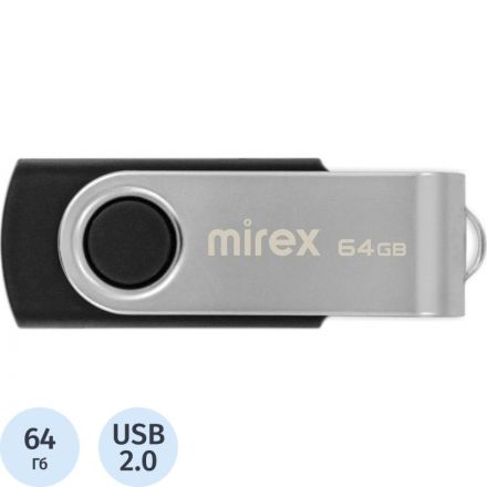 Флеш-память Mirex USB SWIVEL BLACK 64Gb (13600-FMURUS64 ) Флеш-память Mirex USB SWIVEL BLACK 64Gb (13600-FMURUS64 )