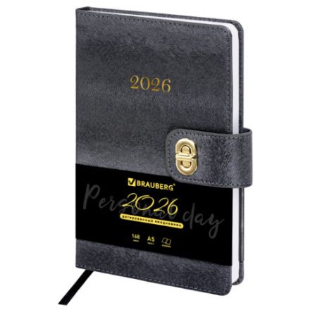 Ежедневник датированный 2026 А5 138х213 мм, BRAUBERG "Elegant", под кожу, застежка, черный, 117368 Ежедневник датированный 2026 А5 138х213 мм, BRAUBERG "Elegant", под кожу, застежка, черный, 117368