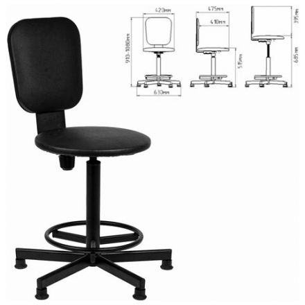 Стул кресло кассира, ресепшен РС37, на винте, без подлокотников, кожзам, черное