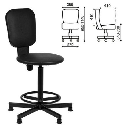 Стул кресло кассира, ресепшен РС37, на винте, без подлокотников, кожзам, черное