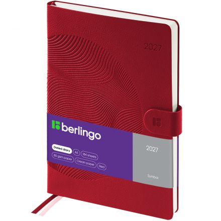 Ежедневник датированный 2027г., А5, 184л., кожзам, Berlingo "Symbol", с магнитной застёжкой, красный