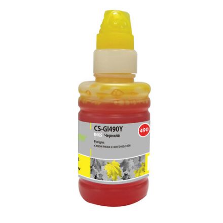 Чернила CACTUS (CS-GI490Y) для СНПЧ CANON Pixma G1400/G2400/G3400, желтые, 0,1 л Чернила CACTUS (CS-GI490Y) для СНПЧ CANON Pixma G1400/G2400/G3400, желтые, 0,1 л