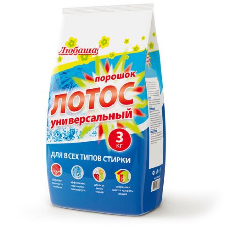 Стиральный порошок автомат 3 кг ЛЮБАША "ЛОТОС", для всех типов тканей, 605569 Стиральный порошок автомат 3 кг ЛЮБАША "ЛОТОС", для всех типов тканей, 605569