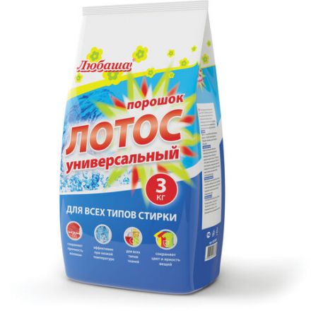 Стиральный порошок автомат 3 кг ЛЮБАША "ЛОТОС", для всех типов тканей, 605569 Стиральный порошок автомат 3 кг ЛЮБАША "ЛОТОС", для всех типов тканей, 605569