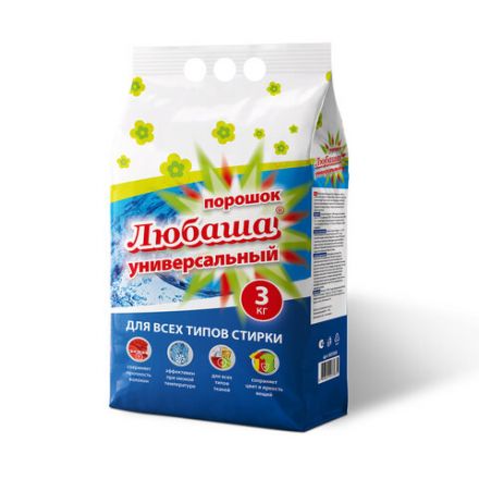 Стиральный порошок автомат 3 кг ЛЮБАША "ЛОТОС", для всех типов тканей, 605569