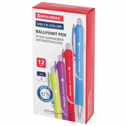 Ручка шариковая автоматическая с грипом BRAUBERG DELTA COLOR, СИНЯЯ, ассорти, узел 0,7 мм, линия письма 0,35 мм, 144202 Ручка шариковая автоматическая с грипом BRAUBERG DELTA COLOR, СИНЯЯ, ассорти, узел 0,7 мм, линия письма 0,35 мм, 144202