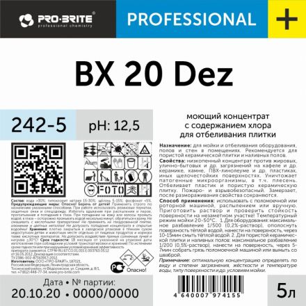 Моющее средство для отбеливания плитки Pro-Brite BX 20 Dez 5 л (концентрат) Моющее средство для отбеливания плитки Pro-Brite BX 20 Dez 5 л (концентрат)