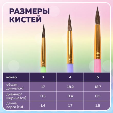 Кисти ПОНИ набор 3 шт. (круглые № 3, 4, 5), блистер, BRAUBERG KIDS, 201074 Кисти ПОНИ набор 3 шт. (круглые № 3, 4, 5), блистер, BRAUBERG KIDS, 201074