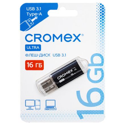 Флеш-диск 16 GB, CROMEX (КРОМЕКС) Ultra USB 3.1, металлический корпус, черный, 514162 Флеш-диск 16 GB, CROMEX (КРОМЕКС) Ultra USB 3.1, металлический корпус, черный, 514162