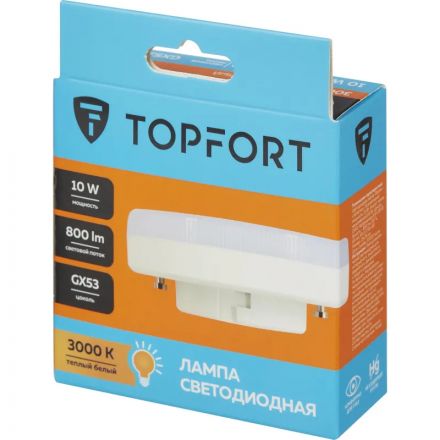 Лампа светодиодная Topfort GX53 10W 3000K Лампа светодиодная Topfort GX53 10W 3000K