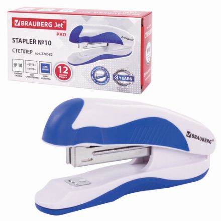 Степлер №10 BRAUBERG "JET PRO", до 12 листов, эргономичный, бело-синий, 228582 Степлер №10 BRAUBERG "JET PRO", до 12 листов, эргономичный, бело-синий, 228582