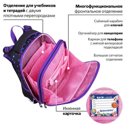 Ранец BRAUBERG PREMIUM, 2 отделения, с брелком, "Neon cat", 38х29х16 см, 271352 Ранец BRAUBERG PREMIUM, 2 отделения, с брелком, "Neon cat", 38х29х16 см, 271352