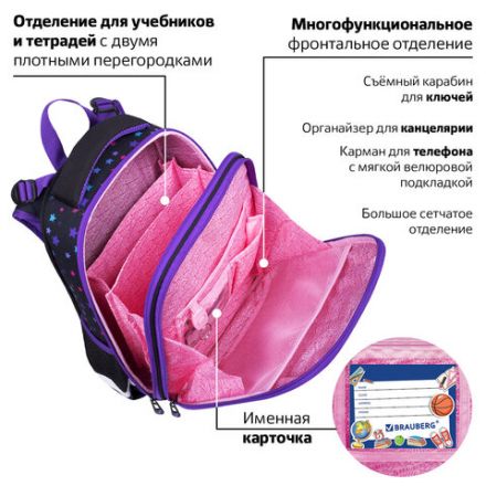 Ранец BRAUBERG PREMIUM, 2 отделения, с брелком, "Neon cat", 38х29х16 см, 271352 Ранец BRAUBERG PREMIUM, 2 отделения, с брелком, "Neon cat", 38х29х16 см, 271352