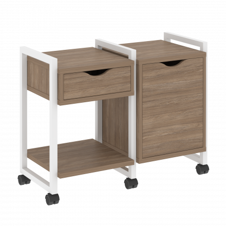 Loft Тумба на колесных опорах наборная. Вариант №3 VR.L-TN-3.K Дуб аризона/Белый металл 970*460*767