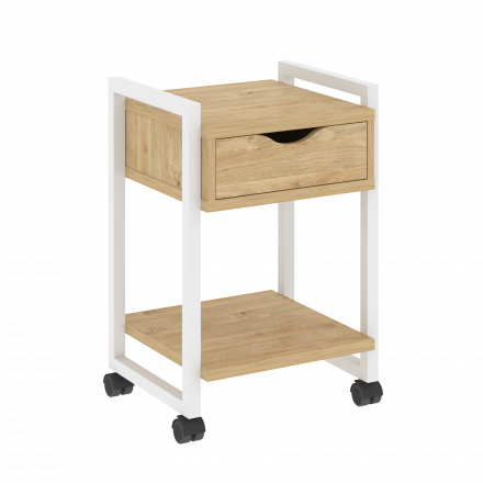 Loft Тумба на колесных опорах с ящиком и полкой VR.L-T1.K Тиквуд светлый/Белый металл 500*460*767