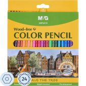 Карандаши цветные M&G  деревянные шестигранные, 24 цв в наборе