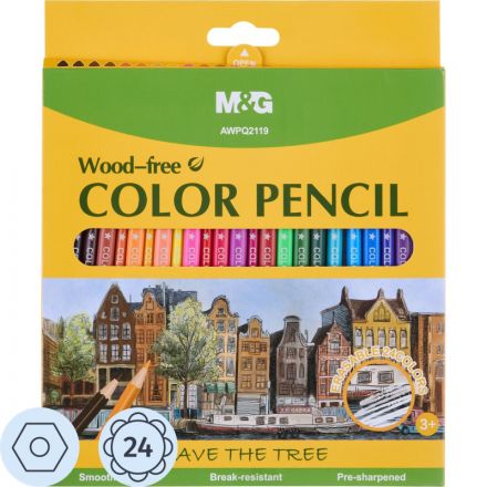 Карандаши цветные M&G  деревянные шестигранные, 24 цв в наборе